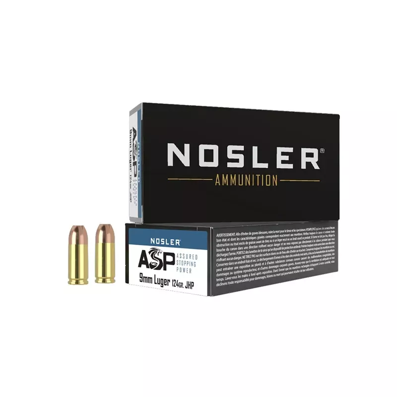 Nosler Assured Stopping Power 9mm Luger 124gr JHP Handgun Ammo - 50 Rounds - Hunt Gear Supply
