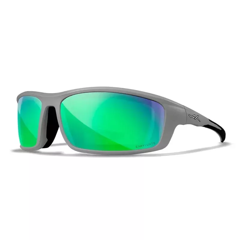 Wiley X Grid Sunglasses - Matte Grey - Captivate Polarized Green Mirror - Hunt Gear Supply